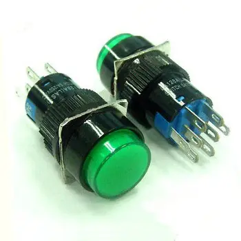 (5) Przyciskowy przełącznik air z lampką kontrolną 24 W 8Pin Zielony 2NO 2NC 16 mm, otwór