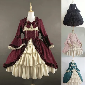 Halloween Średniowieczne Vintage Strój Sukienka Z Kwadratowym Dekoltem Do Pasa, Zamówienie Sukienka Z Kokardą, Kostiumy Cosplay
