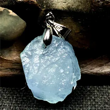 Top Naturalny Ocean Niebieski Akwamaryn Kamień Naszyjnik Wisiorek Biżuteria Dla Kobiety Lady Mężczyźni Srebro Srebro 16x13x7 mm Koraliki Kamień AAAAA