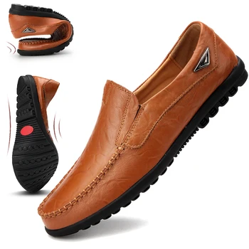 Męska casual buty z naturalnej skóry, luksusowe markowe męskie лоферы, mokasyny, Oddychające Слипоны, czarne buty do jazdy, duże Rozmiary 37-47