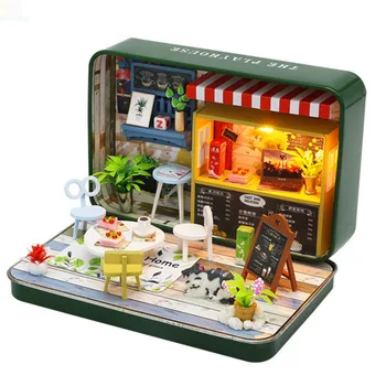 Meble Ręcznie Lalek Dom DIY Miniaturowy domek dla Lalek 3D Drewniany Domek dla Lalek Miniatury Zabawki Na boże Narodzenie I Prezent Na Urodziny Nowy