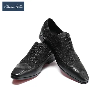 Valeria Bella/duże Rozmiary; męskie moda buty ze skóry naturalnej; męskie czarne oficjalne buty-Оксфорды dla osób podróżujących imprez; męskie buty z perforacją typu 
