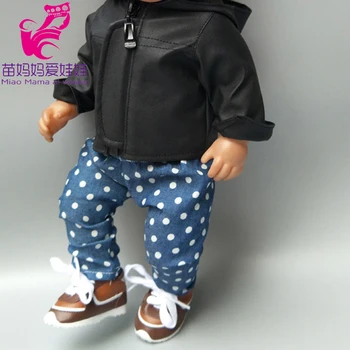 кукольная odzież spodnie do 43 cm niemowląt lalki płaszcz skórzany zestaw do 17 cali lalka czarna kurtka zimowa odzież