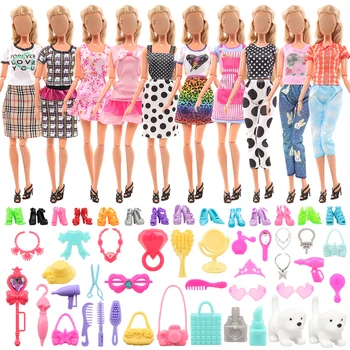 Barwa 51 szt. zabawki dla Dzieci = 6 modnych sukienek + 12 kosmetyków + 19 akcesoriów + 2 punkty + 2 psy + 10 buty dla lalki 11,5 cm