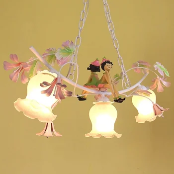 Żyrandol sielankowy styl iron kwiat trawa lampa twórczy animowany dla dzieci sypialnia restauracja mała żyrandol koreański styl