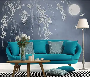 Beibehang Niestandardowe tapety Chiński klasyczny kwiat z rattanu światło księżyca sofa TV tło ściany salon sypialnia tapety 3d