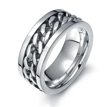Mężczyzna pierścionek dla kobiet z tytanu stali pierścień z łańcuchem, sprzedaż hurtowa biżuterii dla mężczyzn