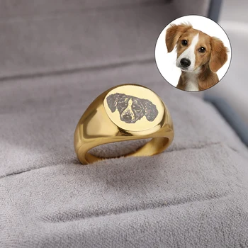 Wykonane Na Zamówienie Zdjęcia Zwierzę Kot Pies Pierścienie Dla Kobiet, Mężczyzn Złoty Kolor Stal Nierdzewna Indywidualne Pierścień Spersonalizowane Biżuteria Anillos