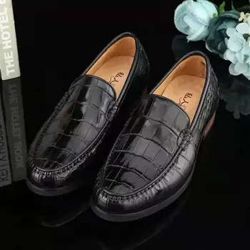 100% Naturalna buty męskie z naturalnej skóry krokodyla, solidna monochromatyczne męskie buty z krokodylej skóry, biznes buty koloru czarnego z bydlęca podszewka