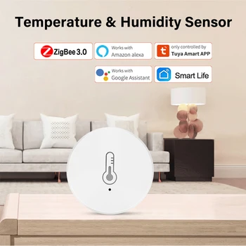 Tuya ZigBee Inteligentny Czujnik temperatury i wilgotności z Zasilaniem Z akumulatora, System bezpieczeństwa Inteligentnego domu Działa z Alexa Google Home Control