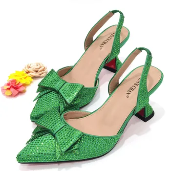 Najnowsze Zielone damskie buty w Stylu Afrykańskim, ozdobione Kryształkami, Włoska Damska, Buty na Imprezę, włoskie Damskie letnie Pikantne czółenka na wysokim obcasie