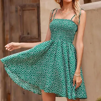 WYWMY Falbany Pikantne Zielone Letnie Sukienki Dla Kobiet Modne Plażowe Boho Sukienka Femme Krótkie Codzienne Twist Sukienki Bez Ramiączek Vestidos