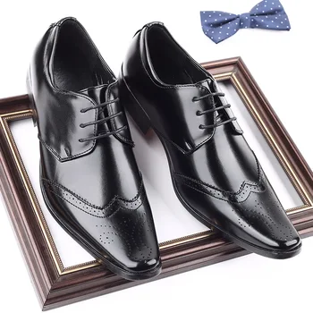 Luksusowe męskie buty-Оксфорды, Modne męskie moda buty z Gwintem Ze Skóry naturalnej Koloru Czarnego Sznurowane, ślubne Biurowe, biznesowe, oficjalne Buty