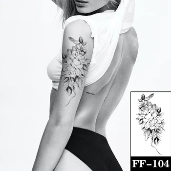 Wodoodporna Tymczasowy Tatuaż Naklejka Czarny Wąż Róża, Piwonia, Kwiat Liście Body Art Fałszywa Flash Tattoo Tatuaż Ręka Rękę dla Mężczyzn Kobiet