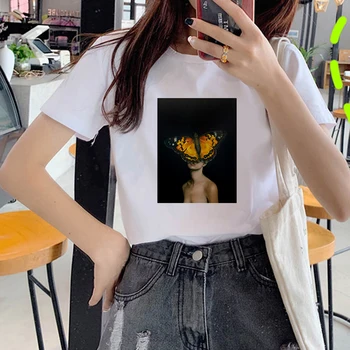 Damska koszulka Casual Harajuku, Seksowna, Piękna koszulka z Kwiatowym nadrukiem, Modny Trend, Biały Top, t-Shirt damski, Uroczy