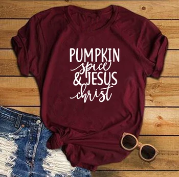 Casual t-Shirt z wizerunkiem Jezusa na Halloween, Vintage Bluzki, t-shirty z jednostkami cytatami, Dyni Przyprawy i Chrześcijańska, t-shirt z Jezusem