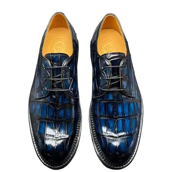 chue/ nowe męskie moda buty męskie oficjalne buty, męskie buty z krokodylej skóry, męskie buty z krokodylej skóry, niebieskie buty z krokodylej skóry