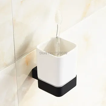 łazienka w kształcie kwadratu czarna gumowa farba z pojedynczymi uchwytami na kubki, ceramiczny kubek na szczoteczki do łazienki, ścienny uchwyt do szklanki, J16653