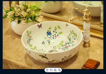 Biały kwiat i ptak wzór Porcelany Artystycznej Europejski Styl Blat malowany umywalka porcelany umywalka umywalka do łazienki