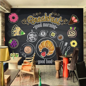 Europejska Ręcznie malowane Kredą Tablica Słowo Tapety Śniadanie Chleb, Kawa, Restauracja, Bar Tło Malowidła Ścienne Tapety