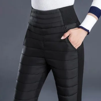 Zimowe Ocieplane Damskie Puchowe poduszki Bawełniane Spodnie Damskie Luźne Spodnie Z Wysokim Stanem, Ciepłe Spodnie-ołówek, Mujer Pantalones X573