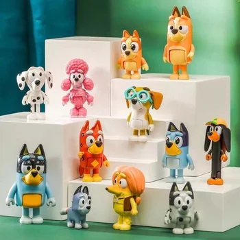 Kreskówka, Anime, Rodzina, Przyjaciele Niebieski Kawaii Pies Figurki Zabawki Kolekcja PVC Model Lalki Wystrój Domu Dla Dzieci, Prezenty Na Urodziny