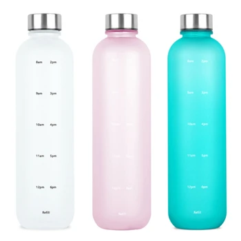 1 Litrowej Odpowiednia Gazowana Szczelna Butelka do wody, nie zawiera BPA, z Oznaczeniami Czasu do uprawiania sportu w siłowni