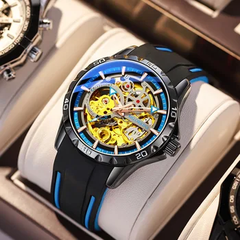 Nowe męskie zegarki wodoodporne świecące automatyczny zegarek mechaniczny z Tourbillon hollow modne męskie Zegarki Reloj masculino