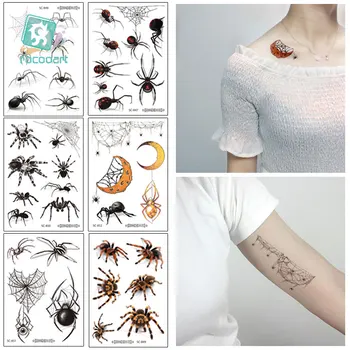 Rocooart Halloween Styl Tymczasowy Tatuaż 3D Straszny Pająk Dla Kobiet Body-Art, Fałszywy Tatuaż Przesyłanie Wody Realistyczny Tatuaż Naklejka