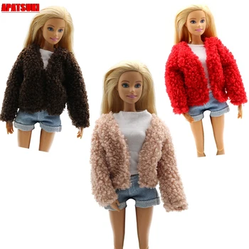 Zimowy Futrzany Płaszcz Dla Lalki Barbie Ubrania Modne Stroje dla Lalek 1/6 Lalki BJD Akcesoria DIY Zabawki Dla Dzieci Kolekcji
