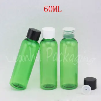 60 ml zielone Okrągłe butelki z tworzyw sztucznych, z dokręcaną pokrywą, 60 ml Esencji / balsam, pusty pojemnik kosmetyczny (50 szt./lot)
