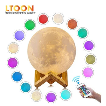 [LTOON]3DPrint Moonlight Lampa Akumulator Pilot Zdalnego sterowania 16 Zmiana Koloru Dotykowy lampka Nocna Księżyc Księżyc lampka Nocna prezent na boże Narodzenie