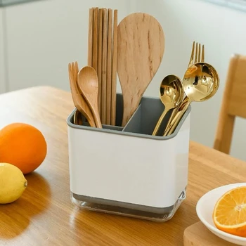 Caja de almacenamiento de cuchara, tenedor, palillos, doble capa, soporte multifuncional desmontable, organizador para Cocina